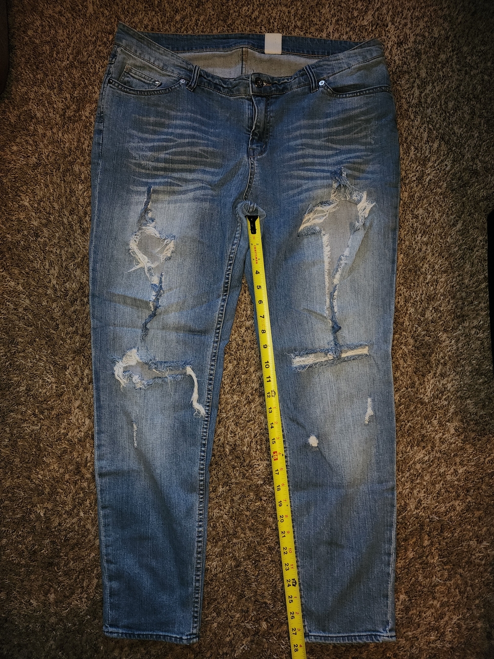 &Denim Girlfriend Fit Jeans Size 18 Distressed Ripped Light Wash Stretch